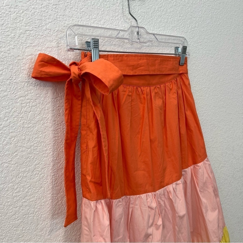 English Factory Midi Tiered Color Block Orange Peach Yellow Skirt with Belt- XS - Picture 8 of 12